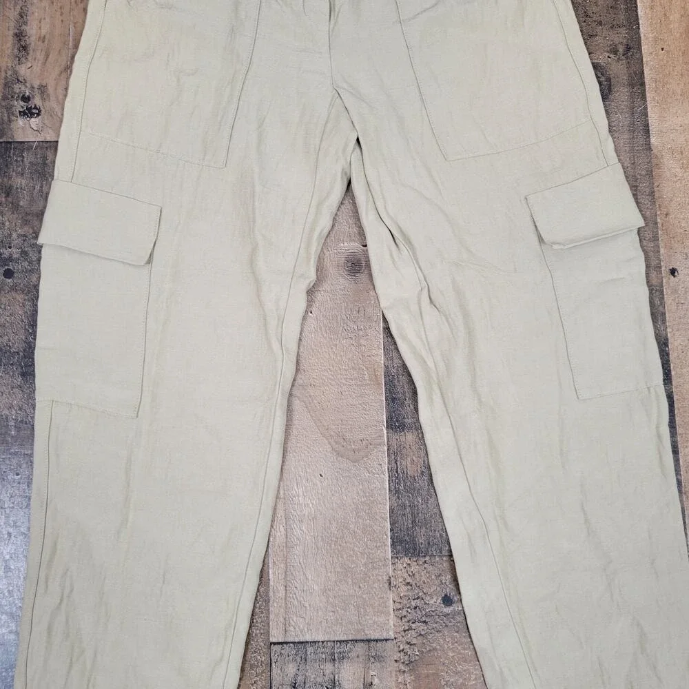 Aritzia Babaton Womens 00 Titan Pants Mid Rise‎ Cargo Pull-On Beige Linen Blend